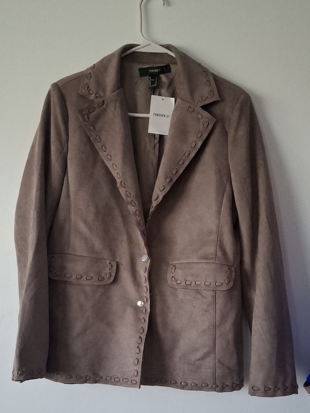 Forever 21 Taupe Suede-Look Blazer with Decorative Cutouts
